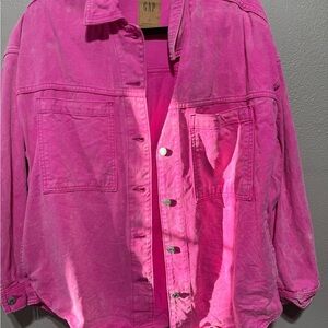 Pink denim shacket